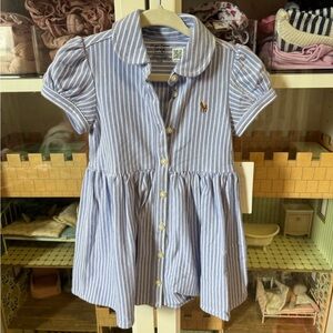 Ralph Lauren Blue and White Striped Button Down Shirt dress 12-18 months